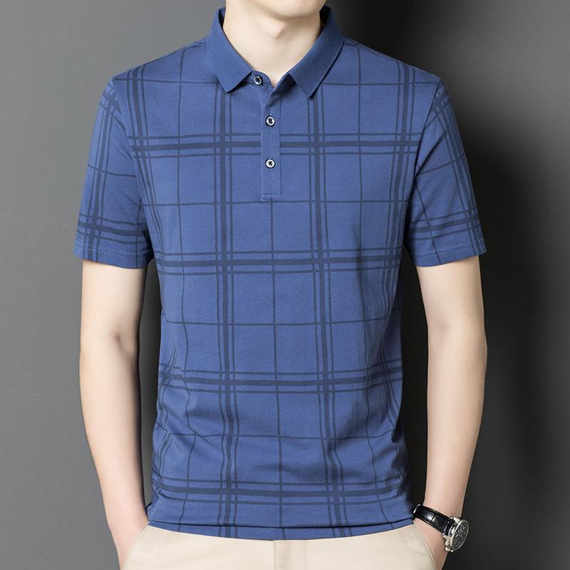 Summer Korean Men's New Short-sleeved Plaid T-shirt Men's Casual Young and Middle-aged Handsome Lapel Trendy Top