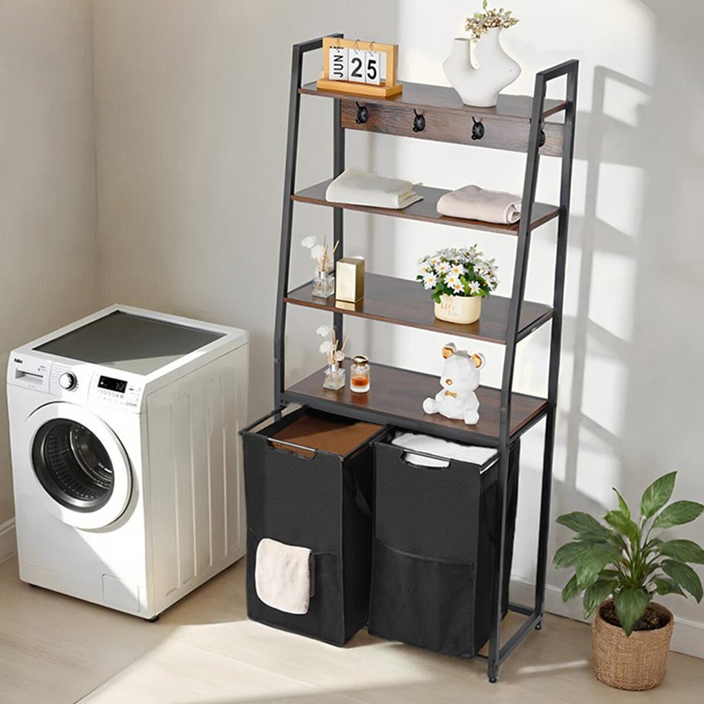 4 Tiers Laundry Sorter Tall Laundry Hamper with Shelves & Hooks 2 Section