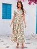 European and American summer new printed V-neck ruffle edge short-sleeved slim-fitting temperament big swing dress