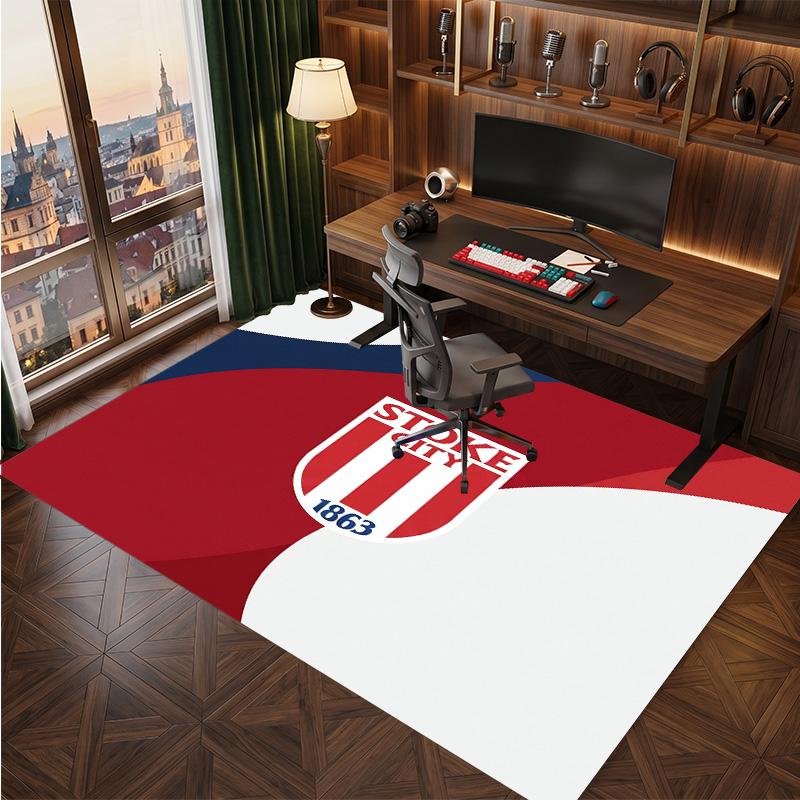 Stoke City Football Print Crystal Velvet Rug, Comfortable Water Absorbent Non Slip Indoor Floor Carpet
