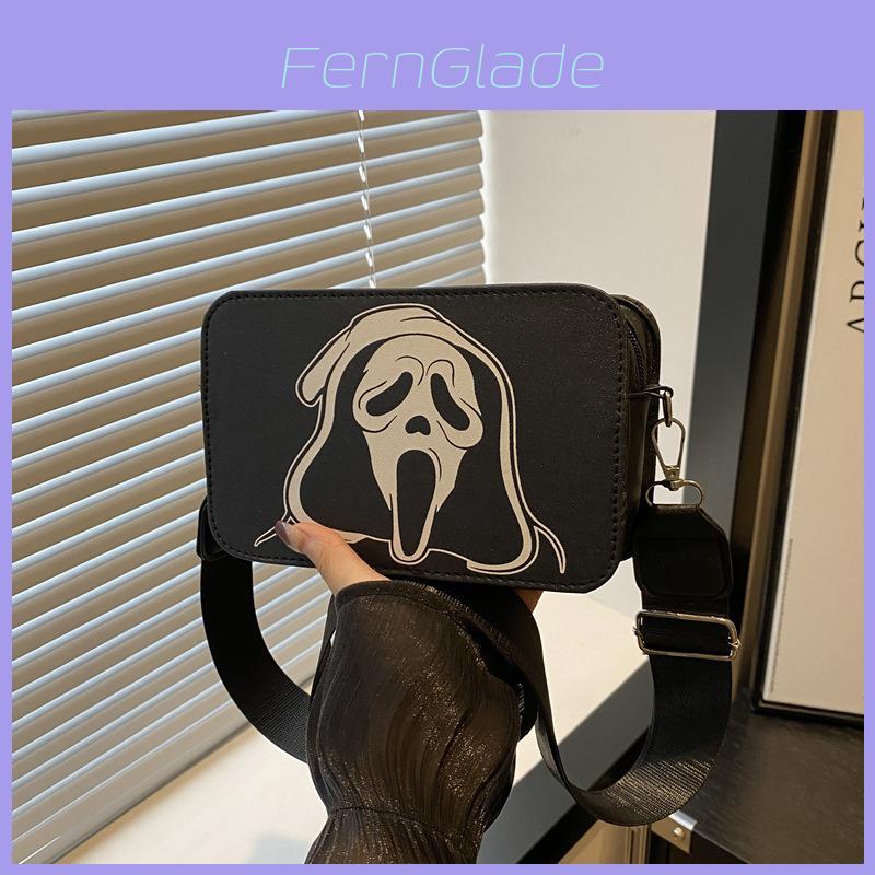 Sac à Bandoulière Crâne d'Halloween pour Femmes en Cuir PU Sacoche Décontractée Bandoulière avec Fermeture Éclair