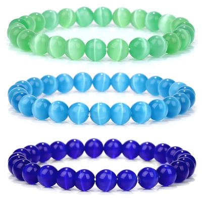 8mm Cat Eye Beads Bracelet Natural Stone Round Beaded Bracelets Smooth Cat Eye Quartz Beads Bracelet Men Women Jewelry Pulsera