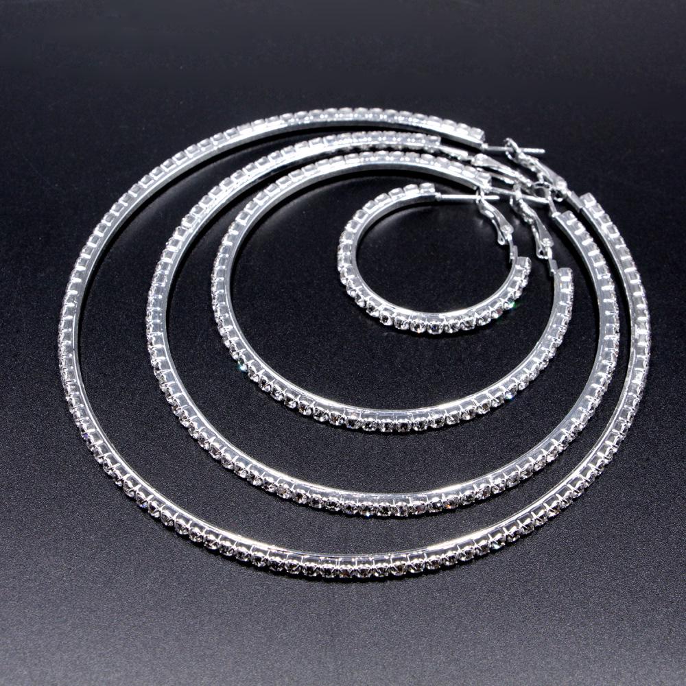 Exaggerated Rhinestone Hoop Earrings for Street Dance or Bridal Wear