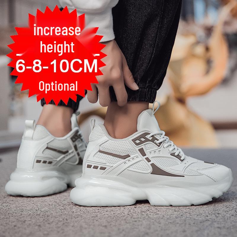 Men's Breathable Mesh Sneakers - 8cm Height Boost, Thick Sole, Running Casual Dad Shoes for Autumn & Winter