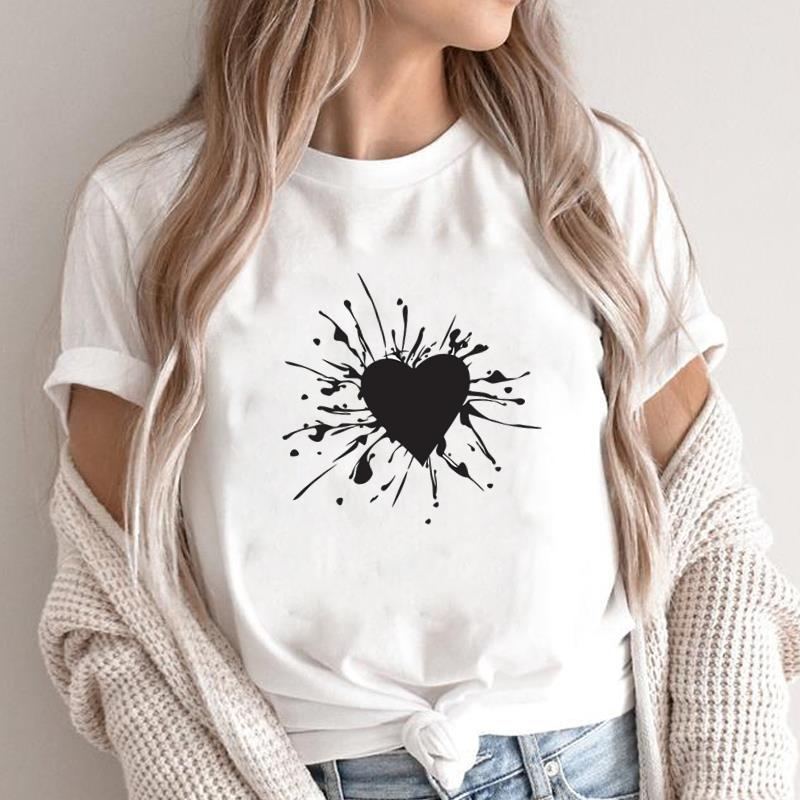 

(Asian Size) Short Sleeve Clothing Print sweet love heart style Female Casual Fashion T Women s Top Graphic Tee T-shirts S