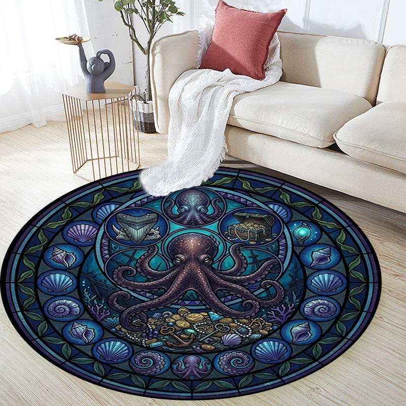 Ocean Treasures Panel Round Area Rug Under Office Chairs Bedroom Living Room Home Decor