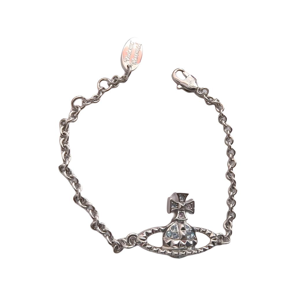 VIVIENNE WESTWOOD Mayfair Bas Relief Classic Series Studded Saturn Seasonal Limited Blue Diamond Silver Chain Bracelet Women Bracelet 61020032-02W388