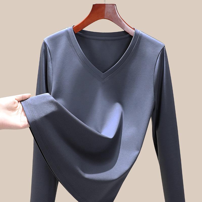 Mercerized Cotton Women's Long-sleeved Early Autumn New Khmer Bottoming Shirt Solid Color Spring and Autumn Top