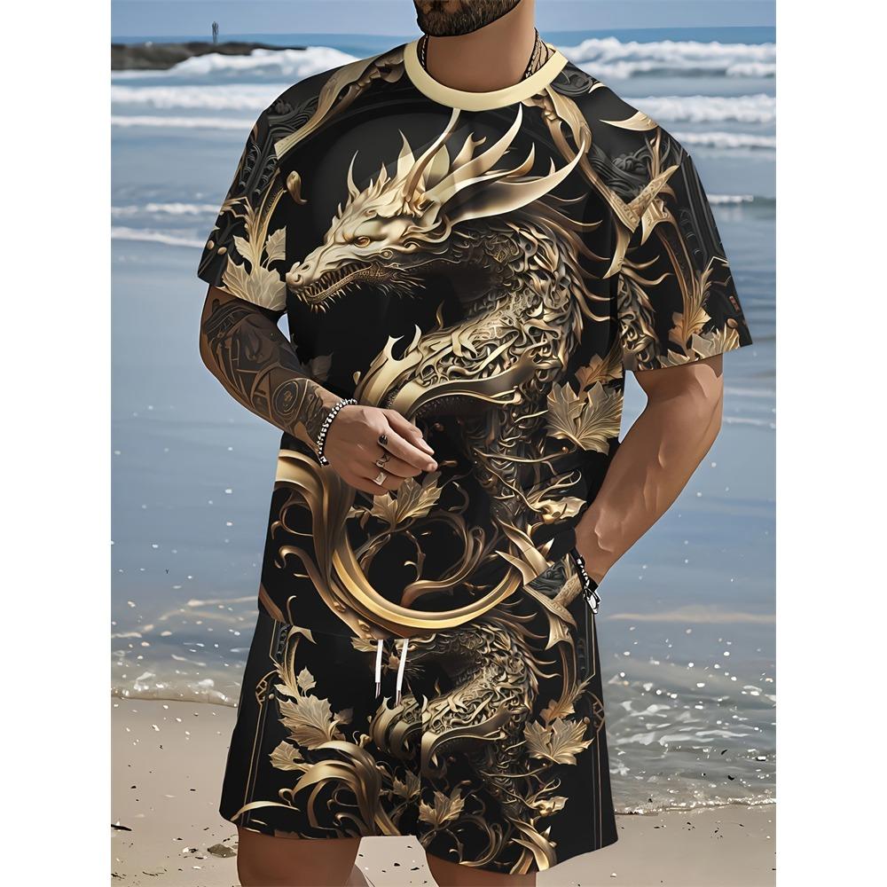 New Summer Plus Size Men's Two-piece Letter Print Pattern Fashion Short-sleeved Suit Street Men Loose Comfortable Shorts