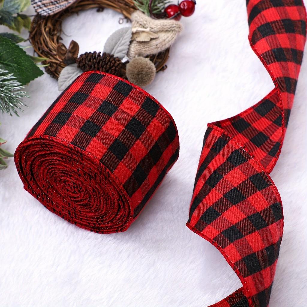 Versatile Christmas Red And Black Check Ribbon 5 Yards For Diy Holiday Decor