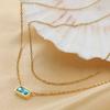 French Light Luxury Titanium Steel Non-Fading Jewelry Fashionable Versatile Stacked Wearing Collarbone Chain Double Layer Blue Zircon Necklace Women