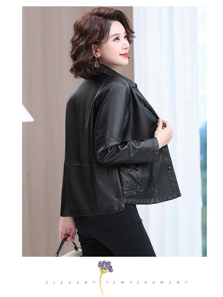 New Spring PU Leather Jacket - Short Style Plus Size Cardigan for Women, Perfect for Middle-Aged Ladies' Fashion In Spring and Autumn