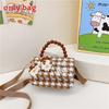 Fashion Simulation Pearl Bow Design Whoundstooth Pattern Children Shoulder Bag For Daily Use