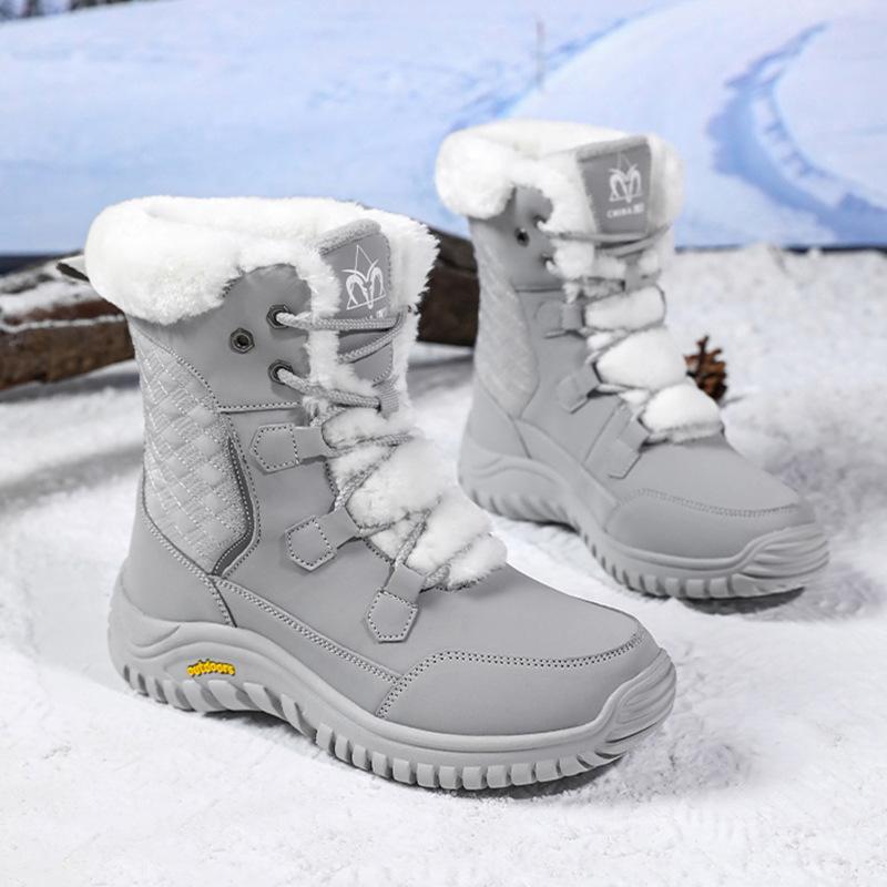 Winter New Outdoor Snow Boots Women's Medium Tube Piled Thickened High-top Large Cotton Shoes Outdoor Cotton Boots