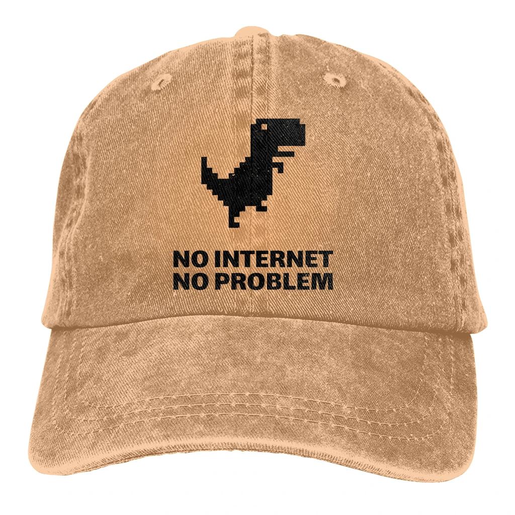 Adjustable Solid Color Baseball Cap NO INTERNET Washed Cotton Trex Cactus Offline Funny Games Sports Woman Hat