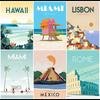 Vintage Travel Posters Canvas Print Miami Beach Illustrated Wall Art for Living Room Decor Europosters Collection Home Decor