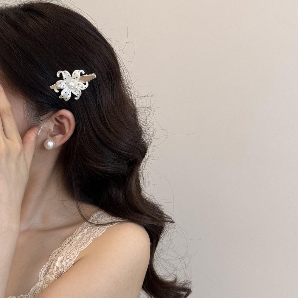 Star Print Flower Hair Clips Pearl Vintage Side Clip Cute Flower Hairpins Women