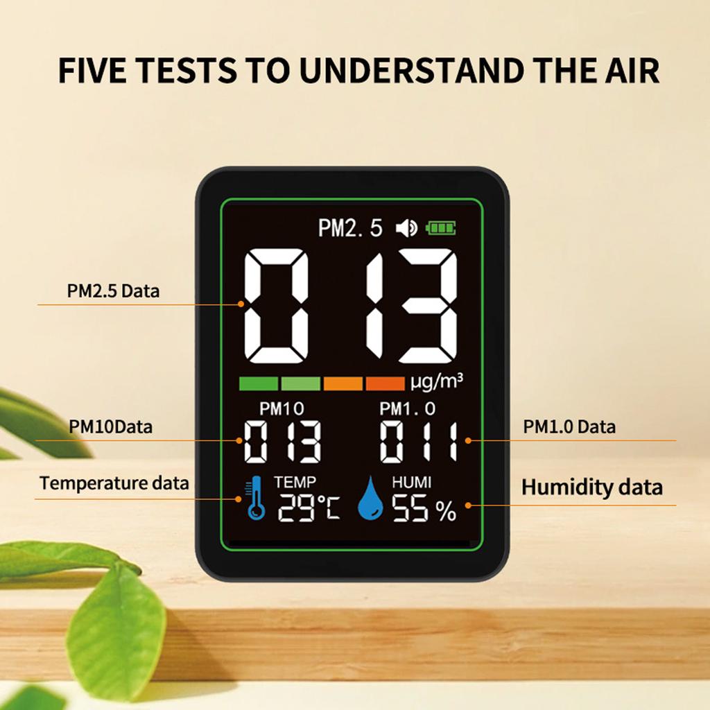 Portable Smart Air Quality Tester Temperature Humidity PM2.5 PM10 PM1.0 Detection Air Quality Meter for Home Hotel Office Car