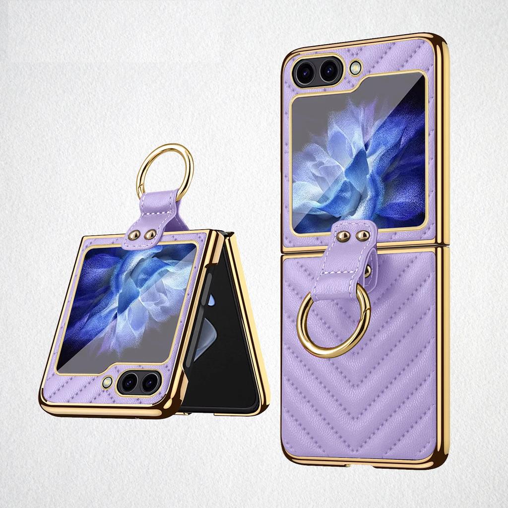 Luxuriöse galvanisierte Handyhülle für Frauen und Mädchen mit Displayschutzfolie und Ring für Samsung Galaxy Z Flip 6 5 4 3 Hülle