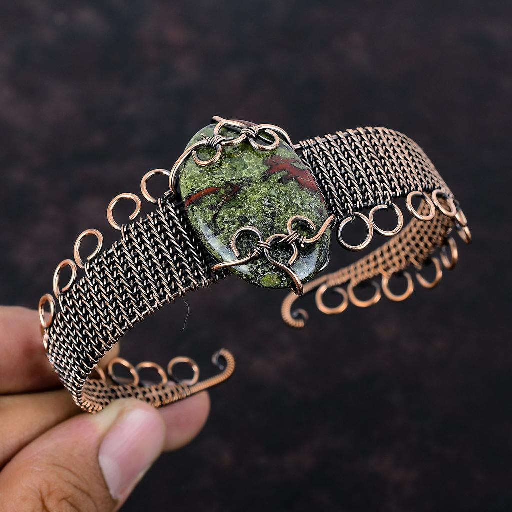 Dragon Bloodstone Copper Bangle Wire Wrapped Gemstone Cuff Bracelet Adjustable Bangle Wire Wrap Jewelry Handmade Copper Jewelry Gift For Her