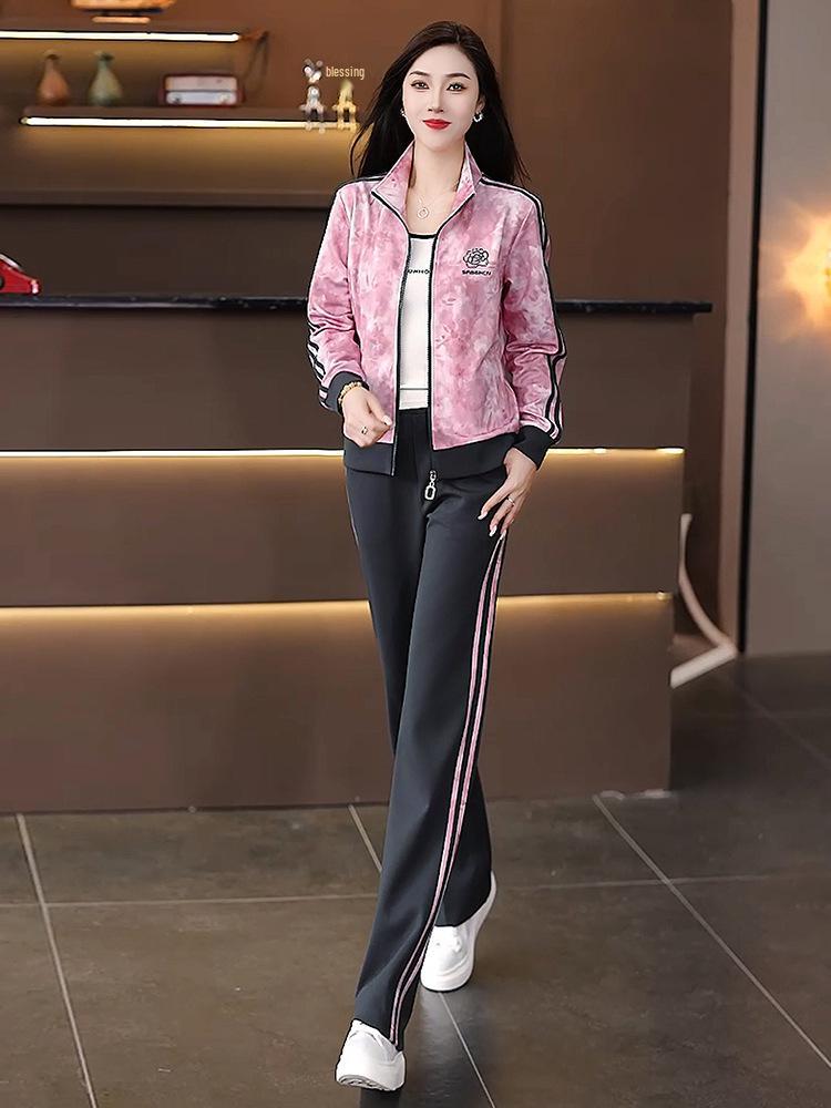 2025 Women's Trendy Three-Piece Tracksuit for Outdoor Running - Loose-Fit Fashion for Autumn/Spring