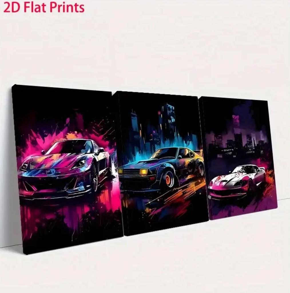 Sports Car Bedroom & Living Room Wall Mural: Decorative Oil Canvas Painting with Pine Wood Frame