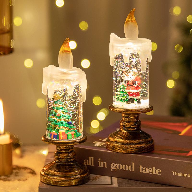 Christmas Snowman and Santa Crystal Ball Candle Night Light with Base