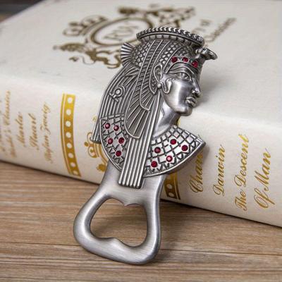 Vintage Egyptian Tutankhamun Beer Bottle Opener with Magnetic Cap Catcher, Stainless Steel Metal European Style Creative Beer Opener