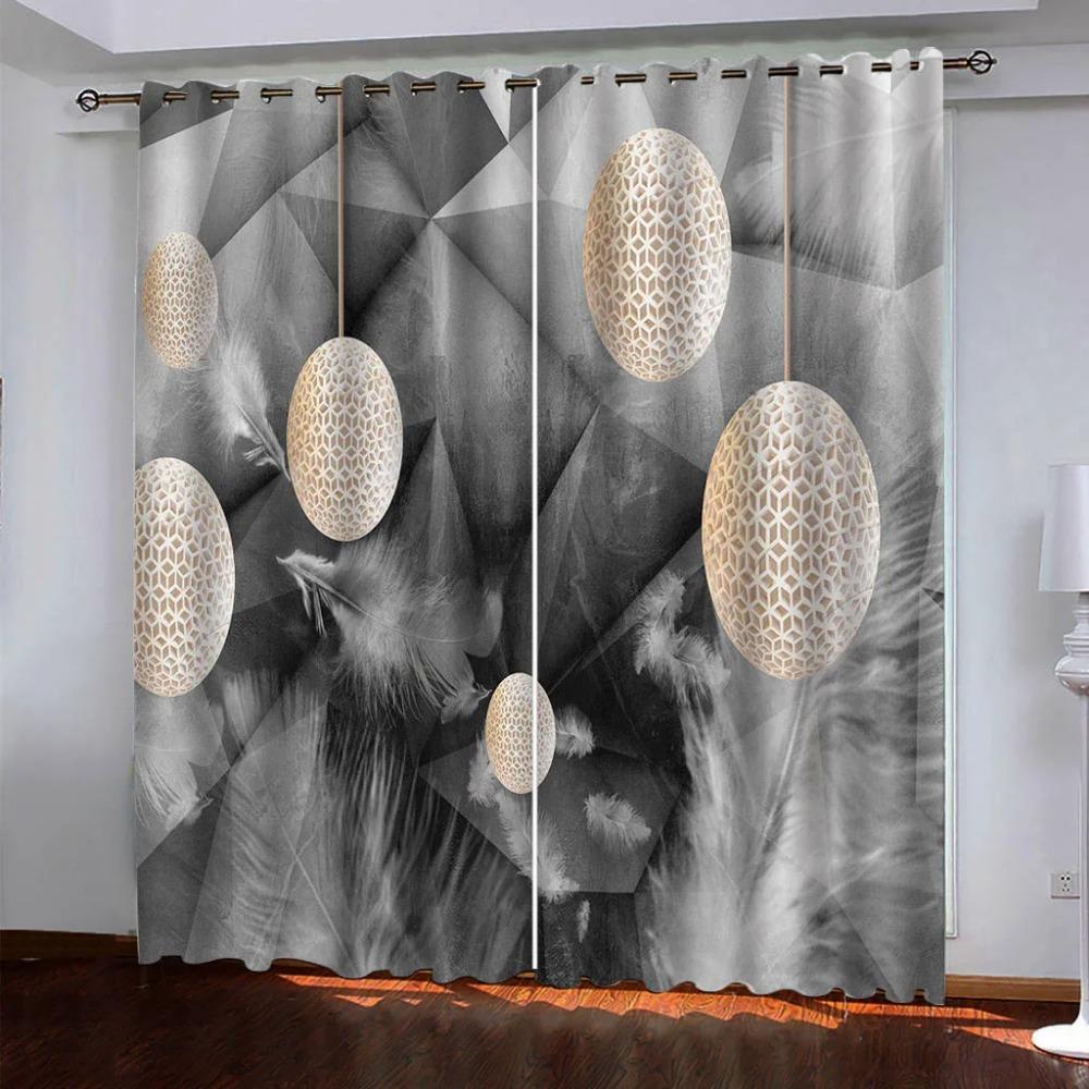 Elegant Room Curtain 2Pcs 3D Digital Printed Creative Orb Print Curtain Living Room Curtains Grommet Top Curtains Living Room