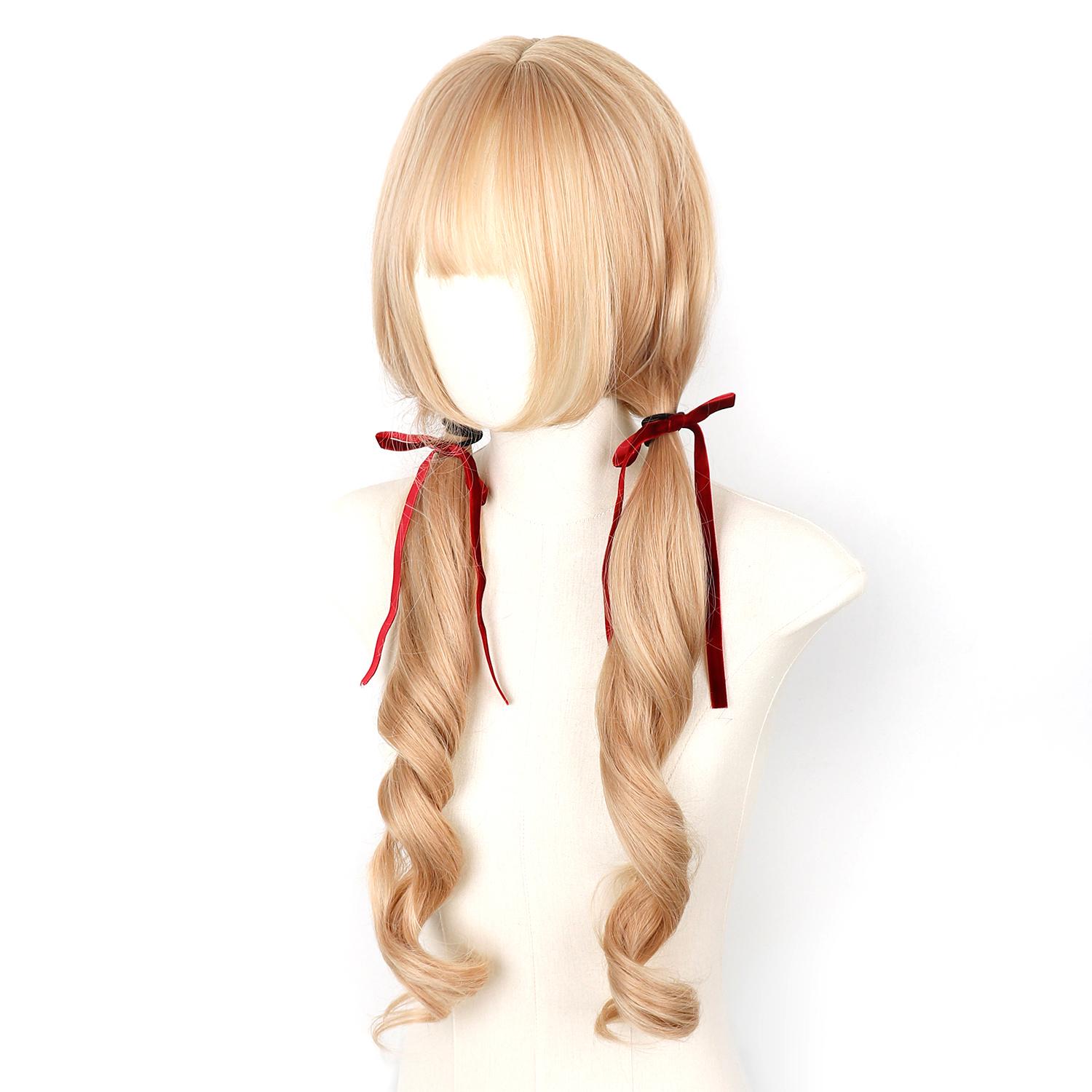 

Synthetic Cute Lolita Wig Bunches Golden Brown Blonde Hair Wigs with Bangs Female Natural Wavy Long Hair Anime Cosplay
