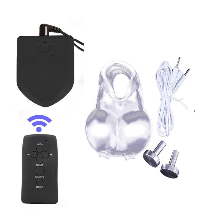 Electric Shock Scrotum Bondage Sleeves,SM Male Glans Electro Stimulator Massage Cup,Electro Sex Chastity Cage Cock Ring  Toy
