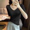 Women's Threaded V-Neck Mid-Sleeve Slim Fit T-Shirt - Spring/Summer 2025