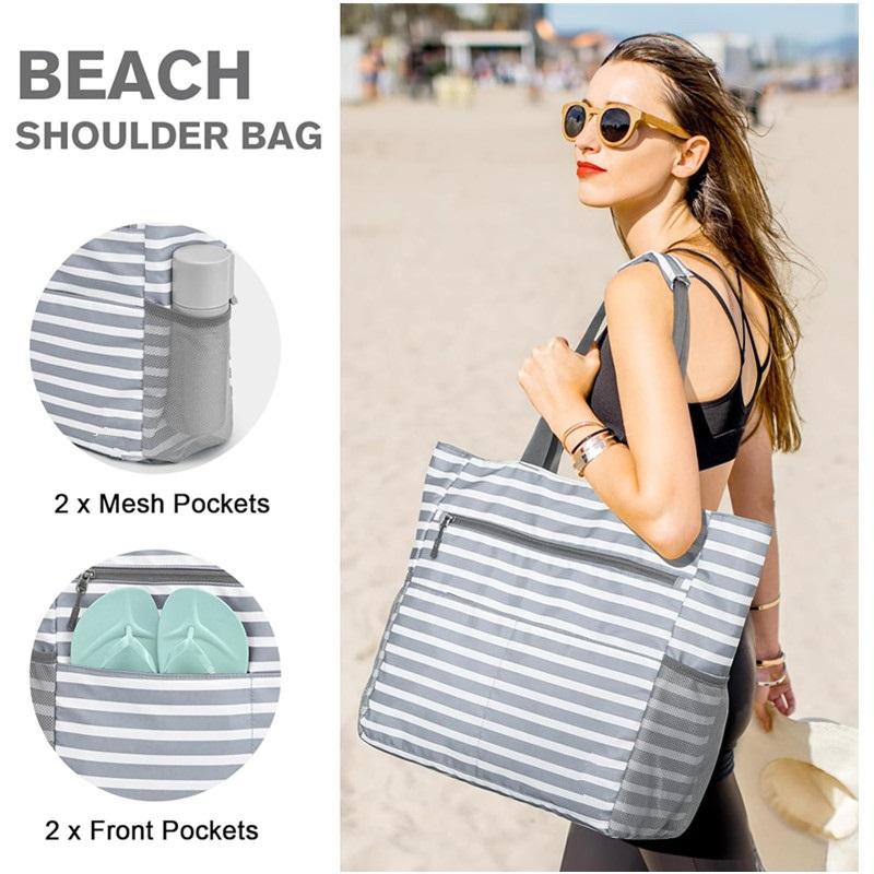 Large Waterproof Sandproof Beach Handbag Foldable High Capacity Portable Tote Storage Bag Ideal For Outdoor Activities Travel And Beach Use