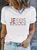 T-shirt Casual da Donna con Stampa di Lettere Colorate - Design "Gesù La Via La Verità La Vita", Comfort per Tutte le Stagioni, T-shirt da Donna