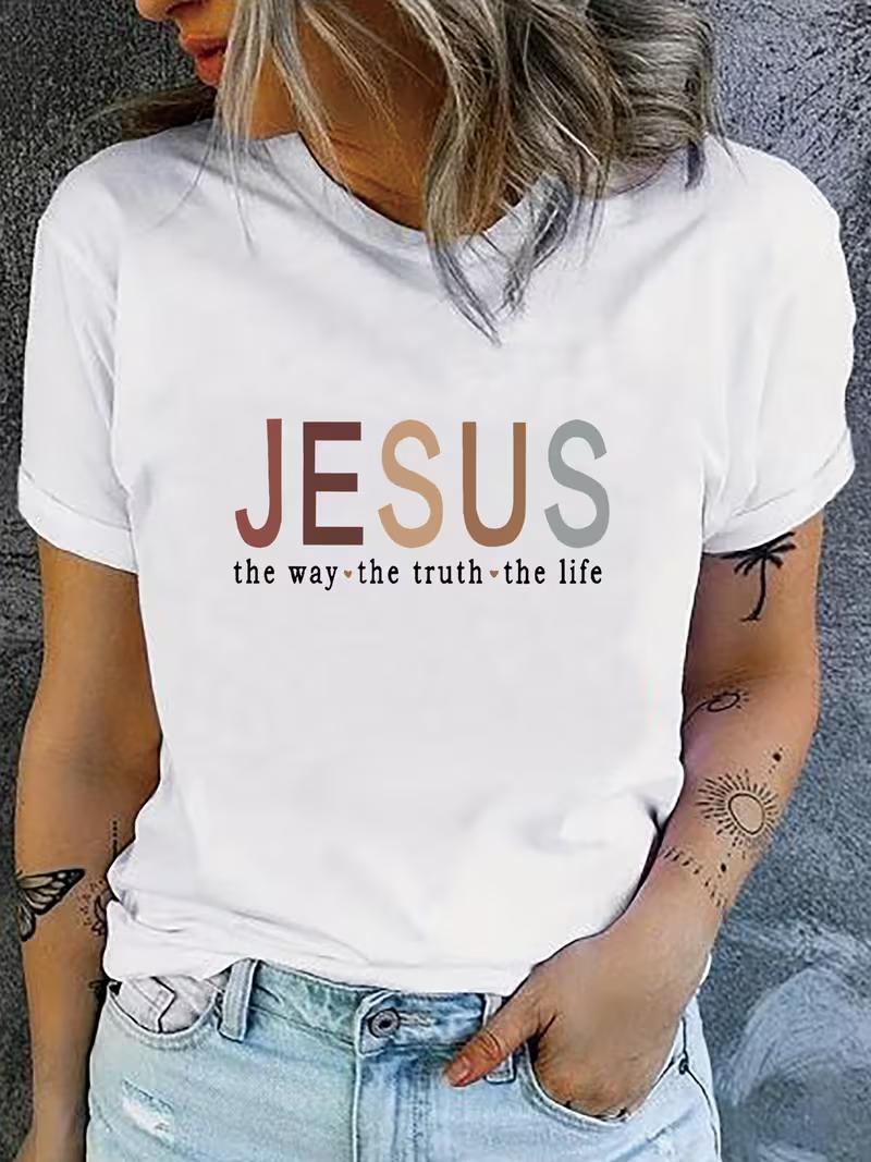 

WomenS Casual TShirt Colorful Letter Print Jesus The Way The Truth The Life Design AllSeaso Women Clothing 4XL