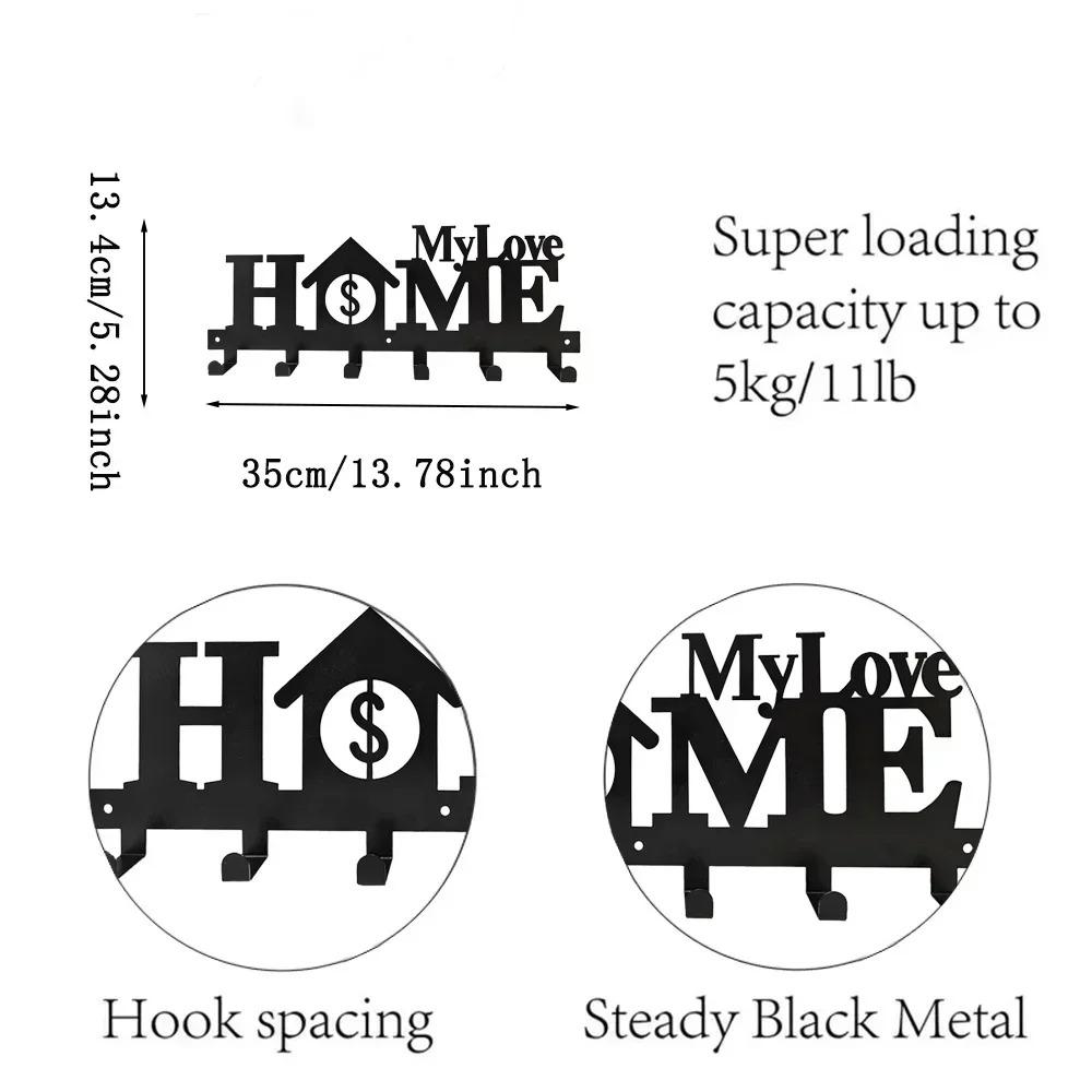 1pc Wall-Mounted Key Holder with 6 Hooks - Decorative Metal Rack, Simple and Creative Design for Keys and Towels