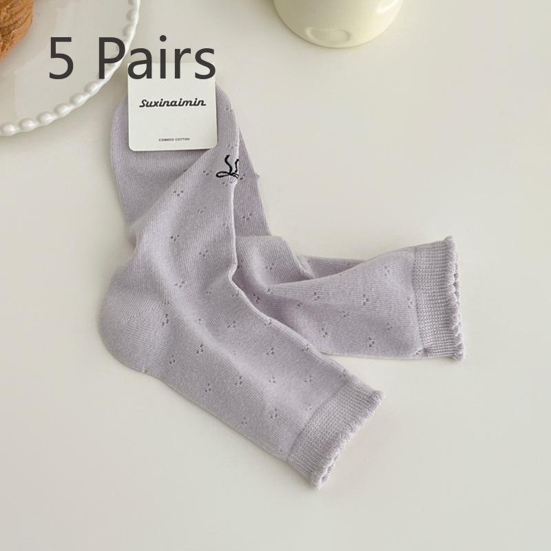 

5 пар женских симпатичных кружевных носков с бантом и ворсом 5 Pairs фиолетовый