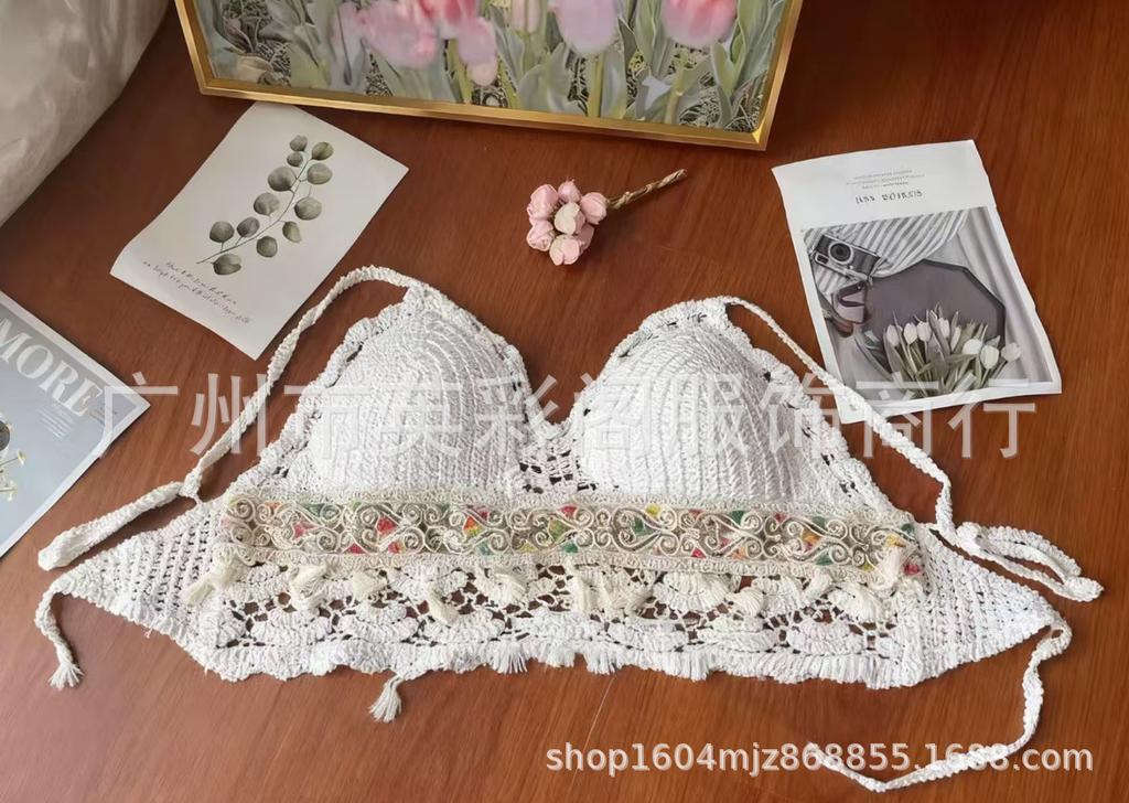 Seaside vacation new sexy vacation top lace-up knitted suspender beach hollow backless tube top short vest