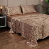 New Satin Fabric Leopard Print Bed Sheet Set Queen High-end Fitted Sheet Flat Sheet Pillowcase Bed Set King Size Bedsheet Sets