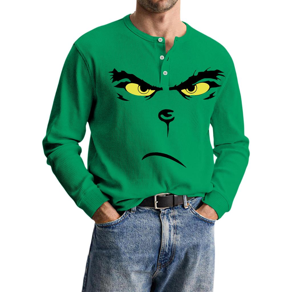 Men's Casual Knit Button-Up Long-Sleeve Shirt