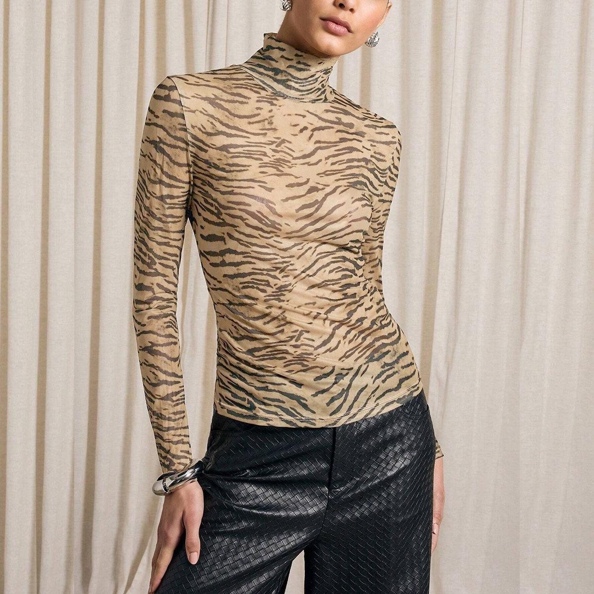 

Autumn 2025 Bestseller: Sexy Slim Mesh Print Top for Women M зебра печати
