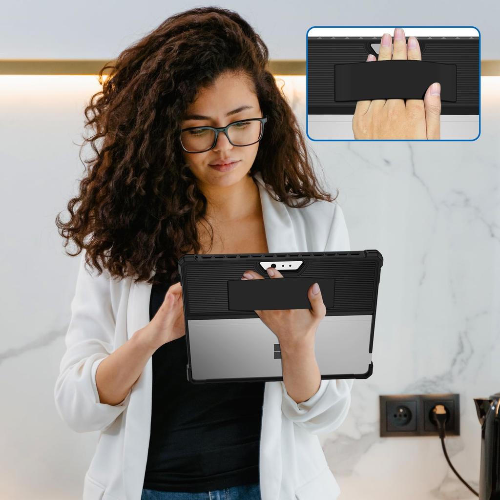 Surface Pro 9 Surface Pro 9 Schulter Hand Ständer Schlankes Tablet Nicht Transparent Schwarz 11/Pro 10/Pro Hülle, 11/Pro 10/Pro (13 Zoll) Hülle, Stoßfest, Riemen,