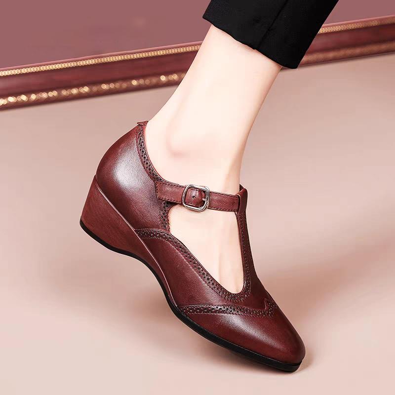 Fashionable Women's Flats, Chunky Heel Soft Sole Soft Upper Middle-Aged Shoes, Elegant Versatile Women's Shoes
