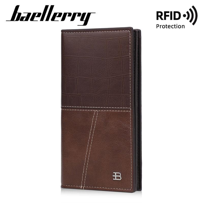 Baellerry RFID Anti Theft Protection Card Holder for Men Vintage Design Long Wallets Business Zipper Money Pack Purse