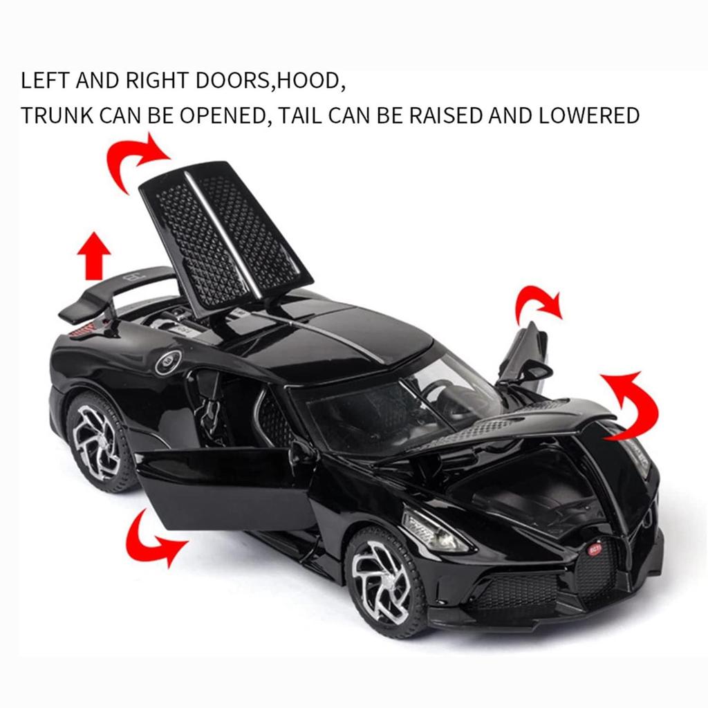 1:32 Modellautos von Bugatti La Voiture Noire, Spielzeug zum Zurückziehen aus Zinklegierung mit Ton und Licht für Kinder, Jungen und Mädchen, Fahrzeugsammlung, Nachbildung von maßstabsgetreuen Automodellen