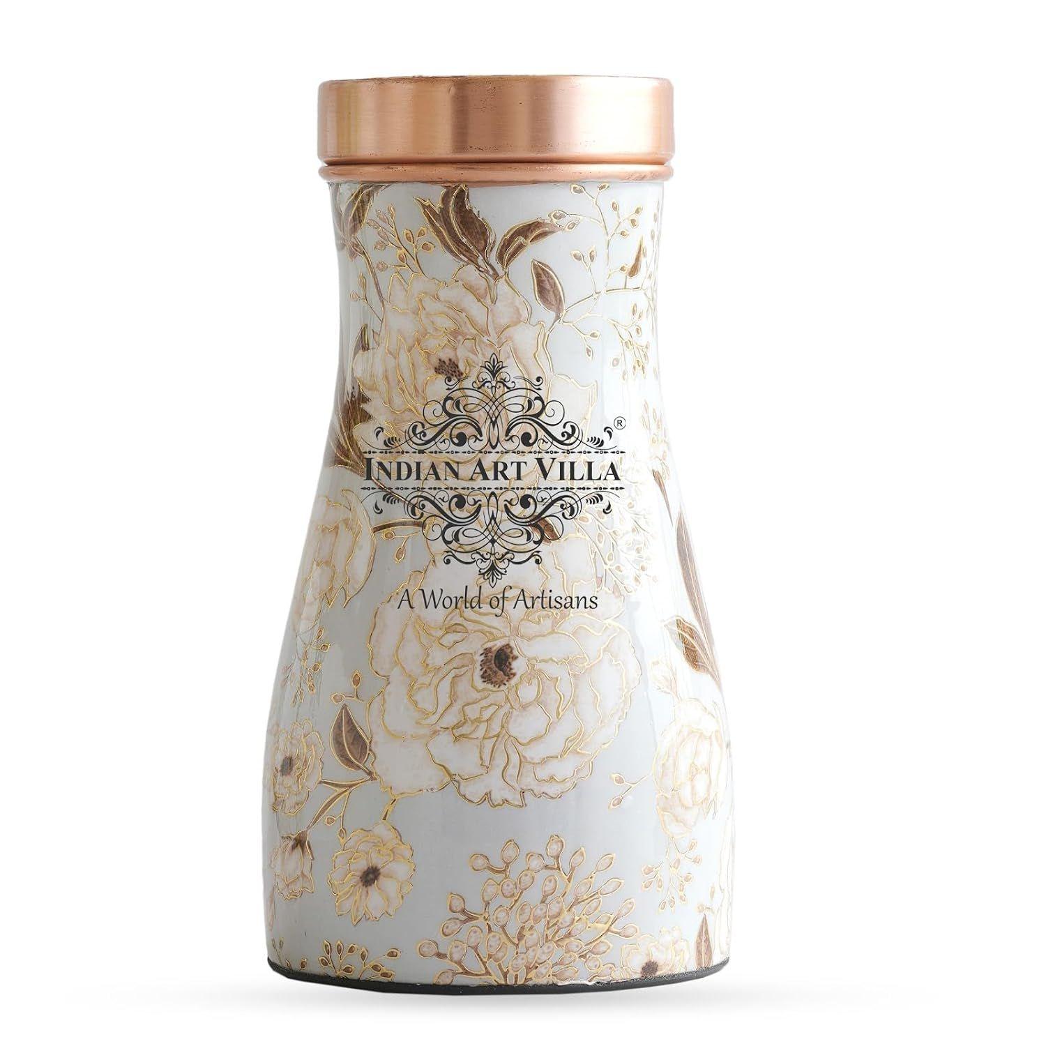 

Gold Flower Print Copper Water Bedroom Bottle, Designer Copper Drinkware, Volume- 950 ML
