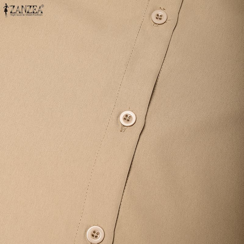 ZANZEA Vestito camicia a maniche corte con colletto rovesciato casual da donna, tinta unita