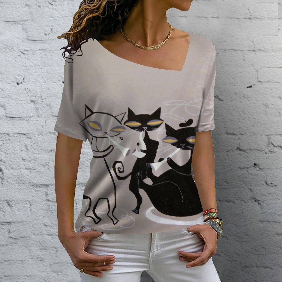 Модные женские футболки с 3D-принтом с анимированным котом — фото 5