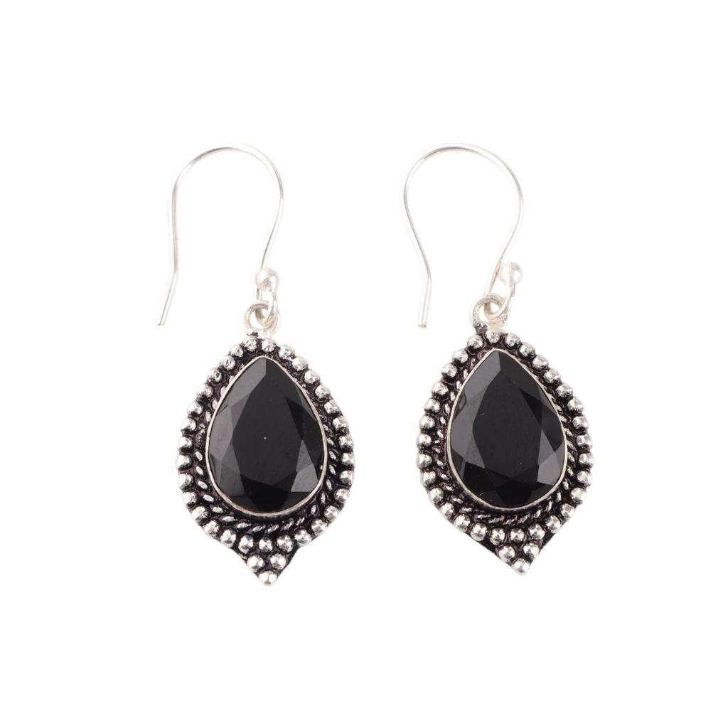 Black Onyx Gemstone 925 Sterling Silver Handcrafted Jewelry Drop/Dangle Earrings EE-164-17