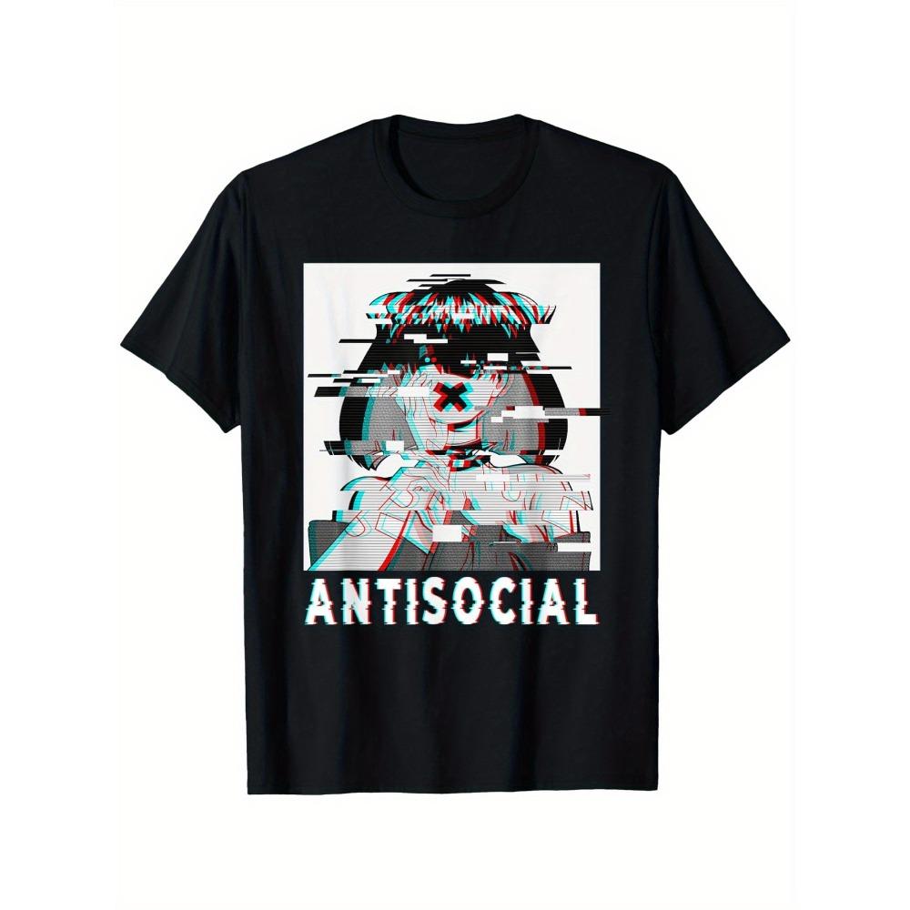 

Antisocial Anime Gothic Vaporwave Glitch 90s T-Shirt Breathable Unique Digital Design Men s and Women s Crew Neck T-Shirt S